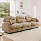 Divano componibile Cloud a 3 posti in ciniglia, in schiuma ad alta densità con bottoni, braccioli ergonomici, base in legno massello per camera da letto/salotto