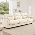 Divano componibile Cloud a 3 posti in ciniglia, in schiuma ad alta densità con bottoni, braccioli ergonomici, base in legno massello per camera da letto/salotto
