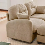 Divano componibile Cloud a 3 posti in ciniglia, in schiuma ad alta densità con bottoni, braccioli ergonomici, base in legno massello per camera da letto/salotto
