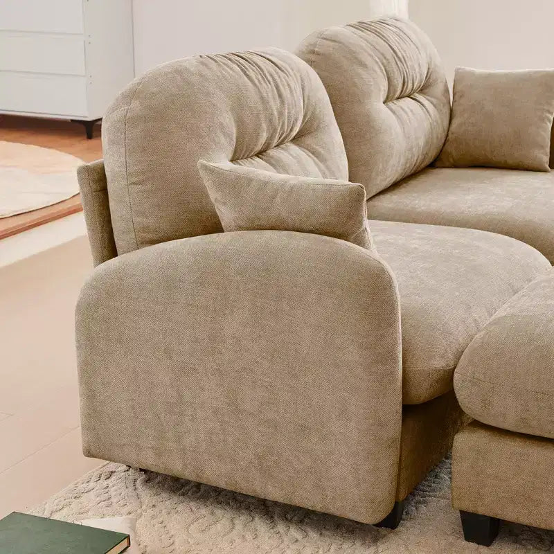 Divano componibile Cloud a 3 posti in ciniglia, in schiuma ad alta densità con bottoni, braccioli ergonomici, base in legno massello per camera da letto/salotto