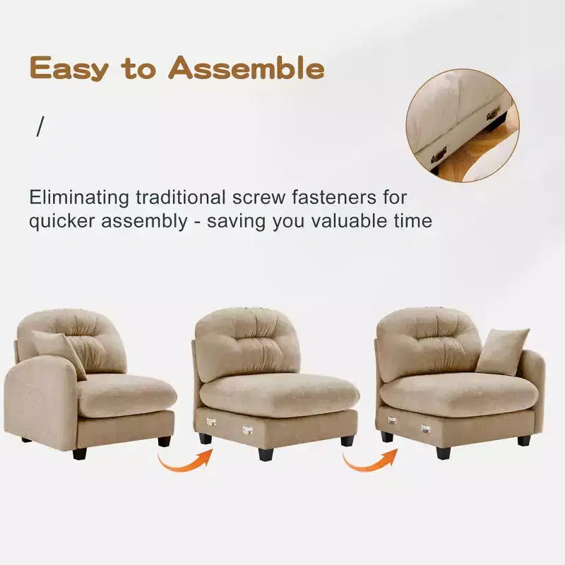 Divano componibile Cloud a 3 posti in ciniglia, in schiuma ad alta densità con bottoni, braccioli ergonomici, base in legno massello per camera da letto/salotto