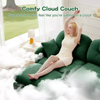 Divano componibile Cloud a 3 posti in ciniglia, in schiuma ad alta densità con bottoni, braccioli ergonomici, base in legno massello per camera da letto/salotto