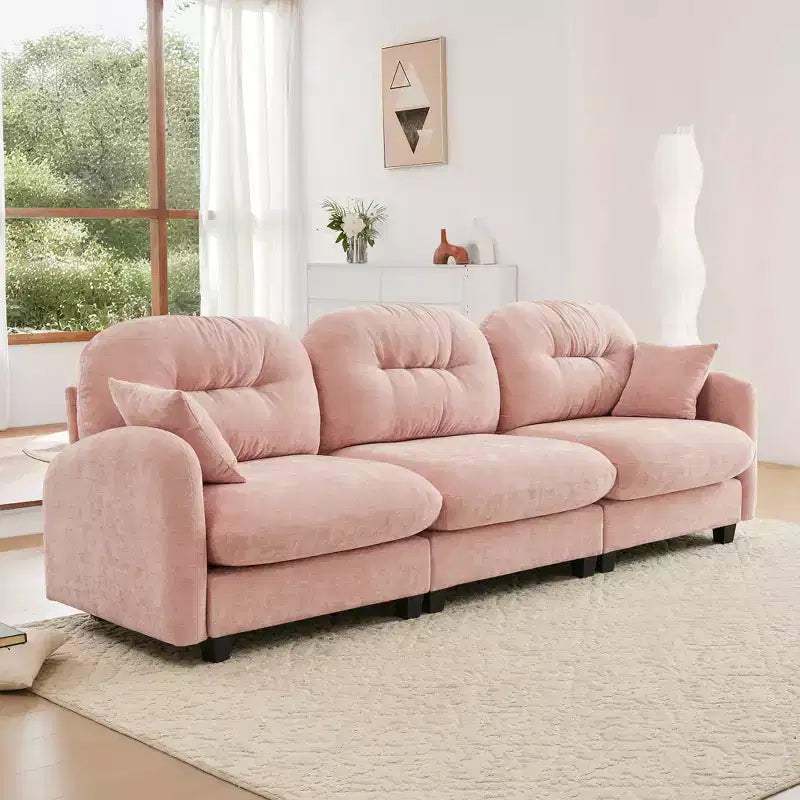 Divano componibile Cloud a 3 posti in ciniglia, in schiuma ad alta densità con bottoni, braccioli ergonomici, base in legno massello per camera da letto/salotto