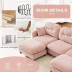 Divano componibile Cloud a 3 posti in ciniglia, in schiuma ad alta densità con bottoni, braccioli ergonomici, base in legno massello per camera da letto/salotto