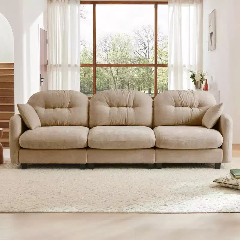 Divano componibile Cloud a 3 posti in ciniglia, in schiuma ad alta densità con bottoni, braccioli ergonomici, base in legno massello per camera da letto/salotto