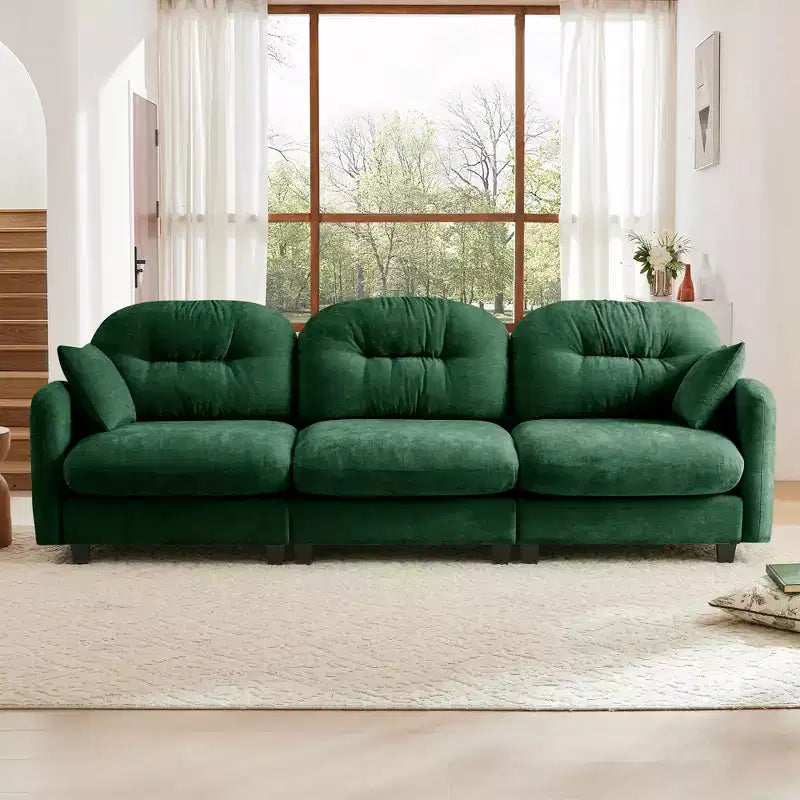 Divano componibile Cloud a 3 posti in ciniglia, in schiuma ad alta densità con bottoni, braccioli ergonomici, base in legno massello per camera da letto/salotto