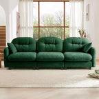 Divano componibile Cloud a 3 posti in ciniglia, in schiuma ad alta densità con bottoni, braccioli ergonomici, base in legno massello per camera da letto/salotto