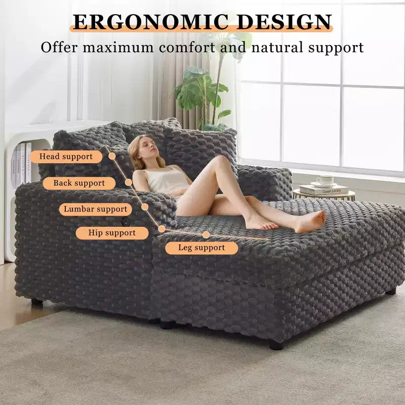 Sedia Chaise Lounge da Interno, Poltrona Imbottita Accogliente per la Lettura con Cuscini, Comoda e Grande Poltrona Letto Moderna Divano Letto per Soggiorno Camera da Letto
