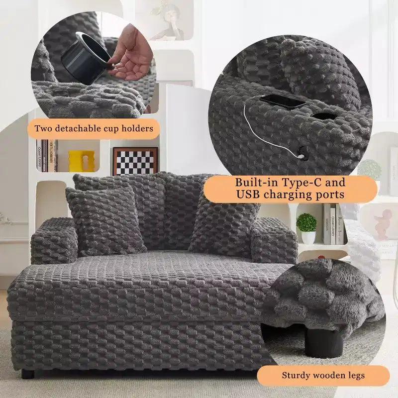 Sedia Chaise Lounge da Interno, Poltrona Imbottita Accogliente per la Lettura con Cuscini, Comoda e Grande Poltrona Letto Moderna Divano Letto per Soggiorno Camera da Letto