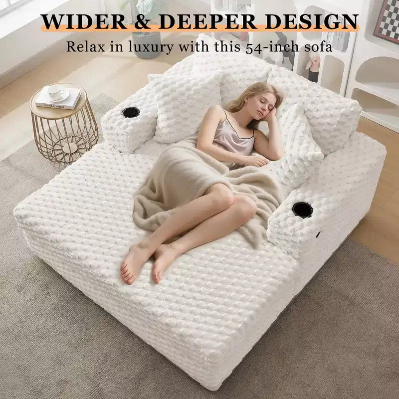Sedia Chaise Lounge da Interno, Poltrona Imbottita Accogliente per la Lettura con Cuscini, Comoda e Grande Poltrona Letto Moderna Divano Letto per Soggiorno Camera da Letto