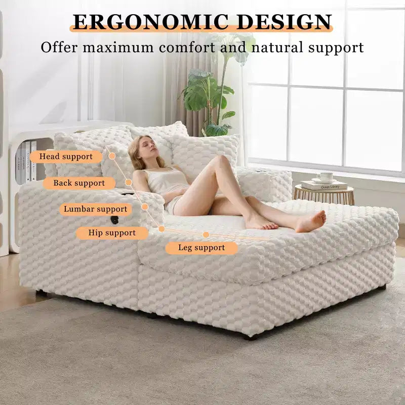 Sedia Chaise Lounge da Interno, Poltrona Imbottita Accogliente per la Lettura con Cuscini, Comoda e Grande Poltrona Letto Moderna Divano Letto per Soggiorno Camera da Letto