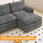 Divano sezionale modulare 108 XL, divano modulare a L moderno in ciniglia con seduta profonda, divano cloud per 4 con pouf mobile, divano sezionale