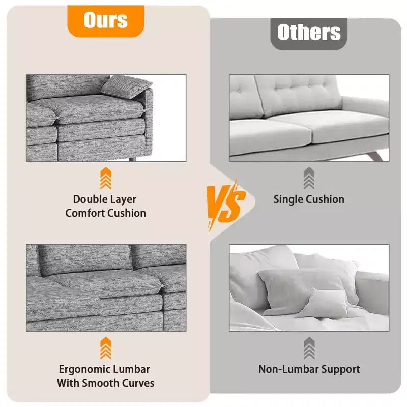 Divano sezionale modulare 108 XL, divano modulare a L moderno in ciniglia con seduta profonda, divano cloud per 4 con pouf mobile, divano sezionale