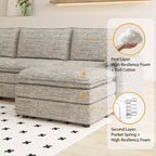 Divano sezionale modulare 108 XL, divano modulare a L moderno in ciniglia con seduta profonda, divano cloud per 4 con pouf mobile, divano sezionale