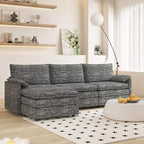 Divano sezionale modulare 108 XL, divano modulare a L moderno in ciniglia con seduta profonda, divano cloud per 4 con pouf mobile, divano sezionale