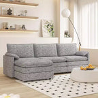 Divano sezionale modulare 108 XL, divano modulare a L moderno in ciniglia con seduta profonda, divano cloud per 4 con pouf mobile, divano sezionale