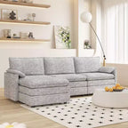 Divano sezionale modulare 108 XL, divano modulare a L moderno in ciniglia con seduta profonda, divano cloud per 4 con pouf mobile, divano sezionale