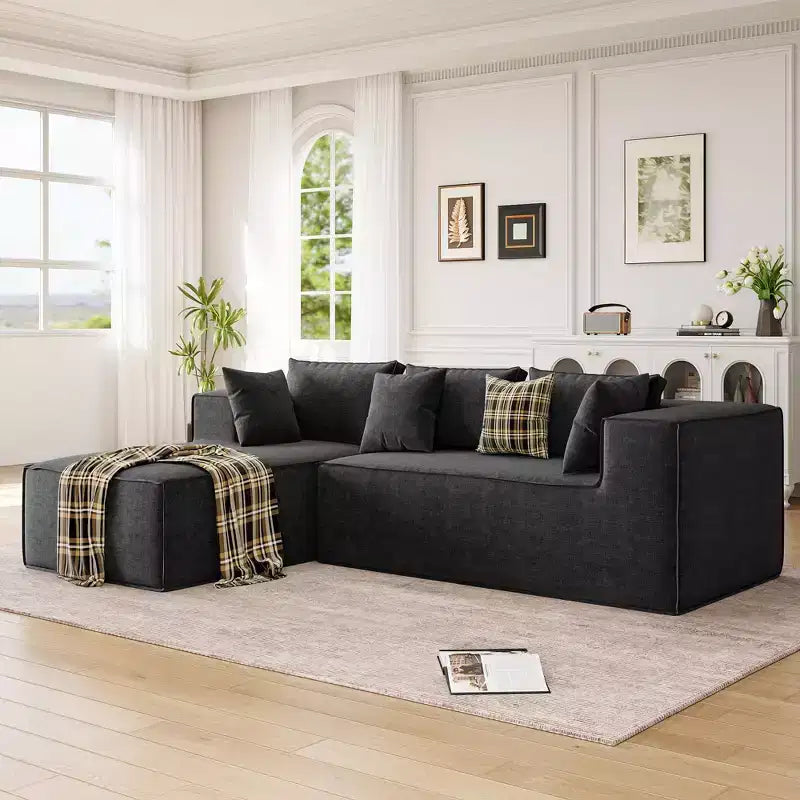 Divano componibile per soggiorno, Divano componibile Cloud con seduta profonda, Divano componibile a L da 271 cm con chaise longue, Divani imbottiti