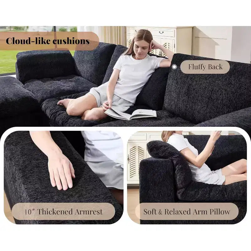 Divano Sezionale AMERLIFE Cloud Couch, Modulare Oversize con Chaise Longue Profonda 83.5, Design Senza Montaggio per Soggiorno, Ciniglia