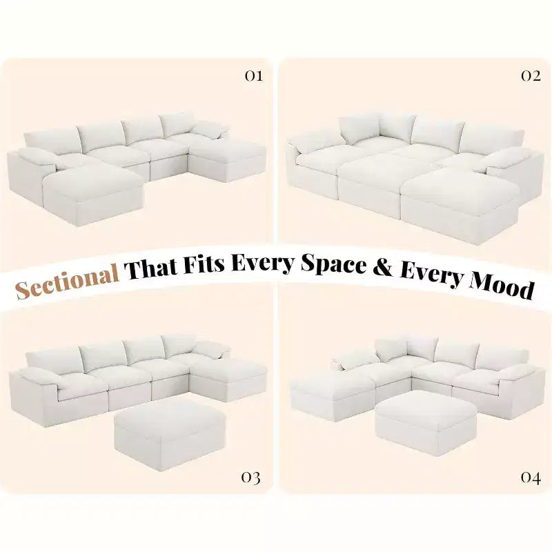 Divano Sezionale AMERLIFE Cloud Couch, Modulare Oversize con Chaise Longue Profonda 83.5, Design Senza Montaggio per Soggiorno, Ciniglia