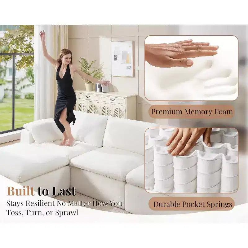 Divano Sezionale AMERLIFE Cloud Couch, Modulare Oversize con Chaise Longue Profonda 83.5, Design Senza Montaggio per Soggiorno, Ciniglia
