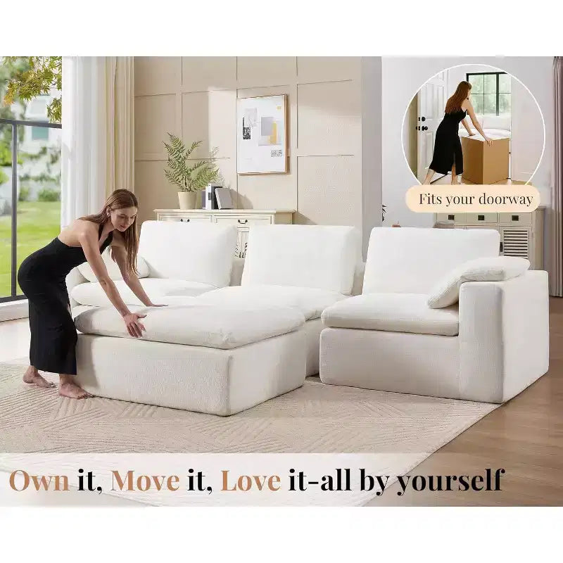 Divano Sezionale AMERLIFE Cloud Couch, Modulare Oversize con Chaise Longue Profonda 83.5, Design Senza Montaggio per Soggiorno, Ciniglia