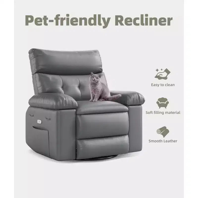 Poltrona Massaggiante Manuale per Soggiorno, Poltrona Massaggiante Girevole a 360 Gradi con Telecomando, Poltrona Relax in Pelle PU con Tasche Laterali