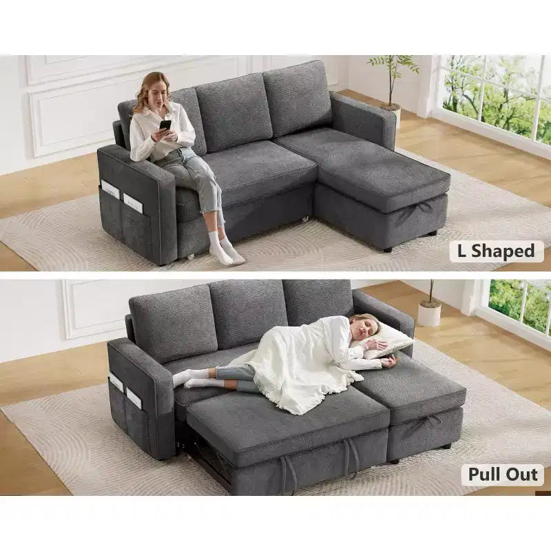 Dyonery 81 divano letto, divano estraibile 2 in 1 con più spazio di archiviazione, divano letto componibile a L con tasche laterali