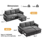 Dyonery 81 divano letto, divano estraibile 2 in 1 con più spazio di archiviazione, divano letto componibile a L con tasche laterali