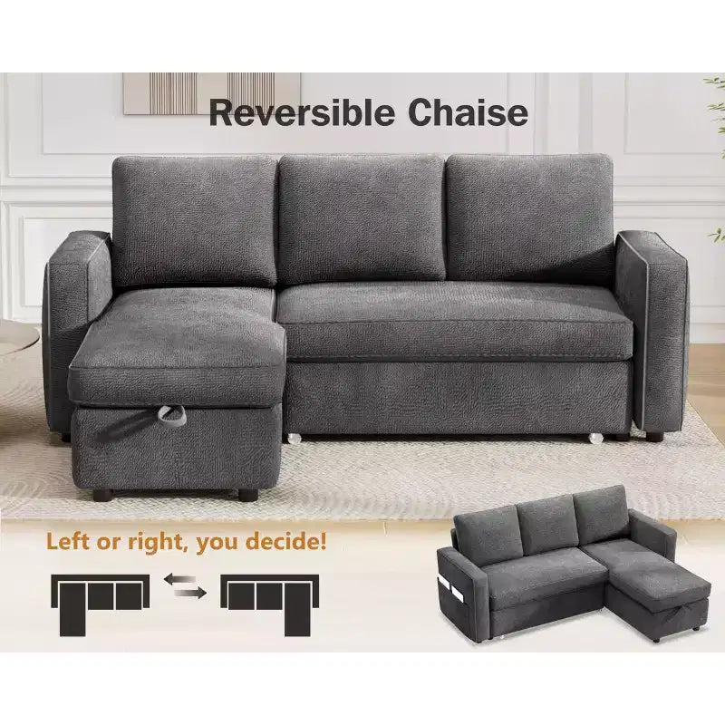 Dyonery 81 divano letto, divano estraibile 2 in 1 con più spazio di archiviazione, divano letto componibile a L con tasche laterali