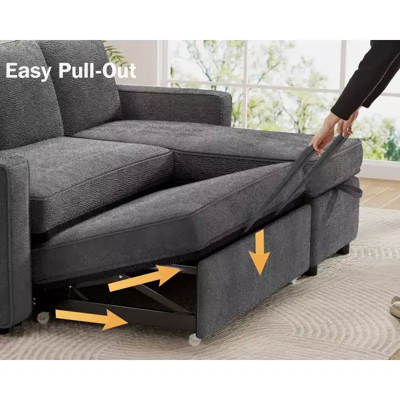 Dyonery 81 divano letto, divano estraibile 2 in 1 con più spazio di archiviazione, divano letto componibile a L con tasche laterali