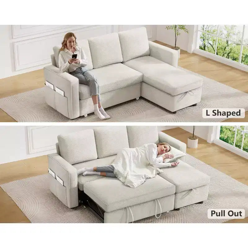 Dyonery 81 divano letto, divano estraibile 2 in 1 con più spazio di archiviazione, divano letto componibile a L con tasche laterali