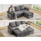 Dyonery 81 divano letto, divano estraibile 2 in 1 con più spazio di archiviazione, divano letto componibile a L con tasche laterali