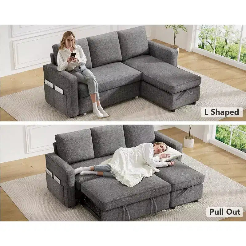 Dyonery 81 divano letto, divano estraibile 2 in 1 con più spazio di archiviazione, divano letto componibile a L con tasche laterali