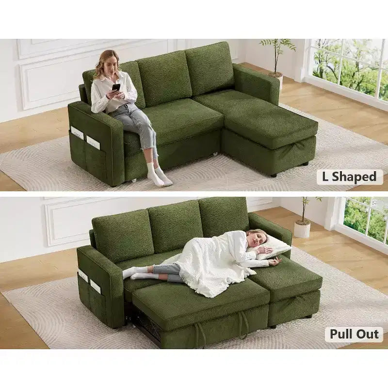 Dyonery 81 divano letto, divano estraibile 2 in 1 con più spazio di archiviazione, divano letto componibile a L con tasche laterali