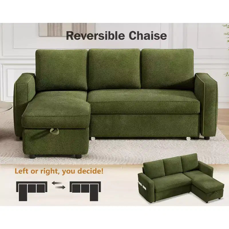 Dyonery 81 divano letto, divano estraibile 2 in 1 con più spazio di archiviazione, divano letto componibile a L con tasche laterali