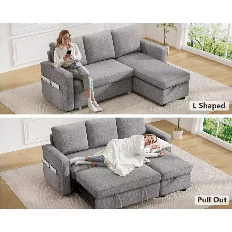 Dyonery 81 divano letto, divano estraibile 2 in 1 con più spazio di archiviazione, divano letto componibile a L con tasche laterali