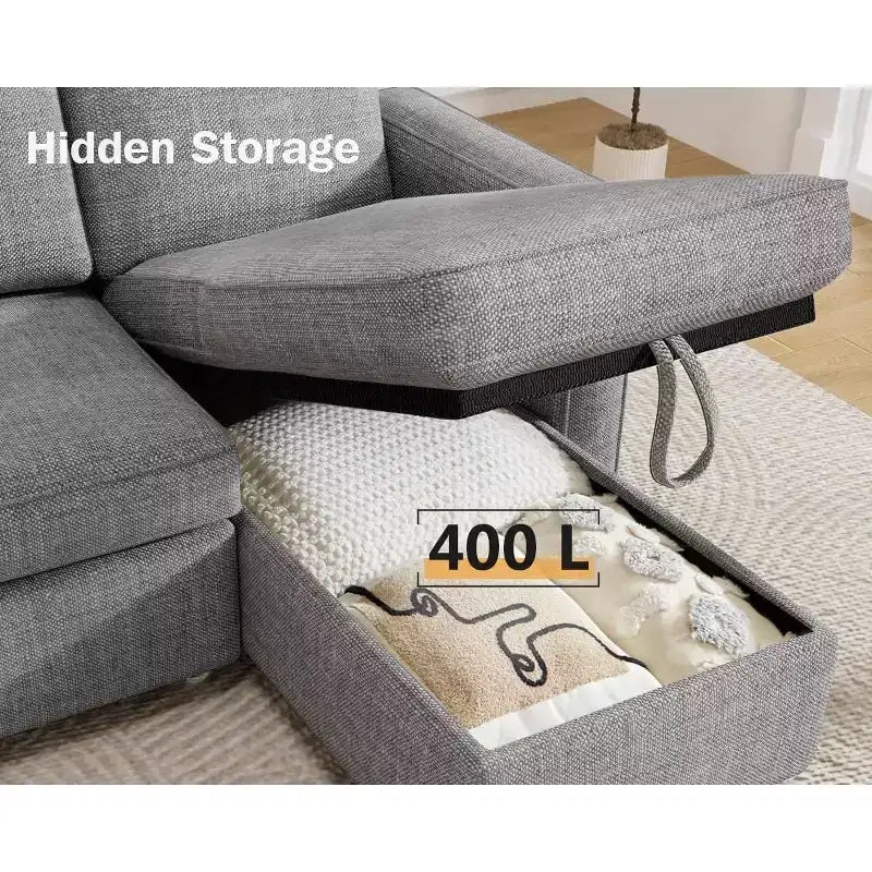 Dyonery 81 divano letto, divano estraibile 2 in 1 con più spazio di archiviazione, divano letto componibile a L con tasche laterali