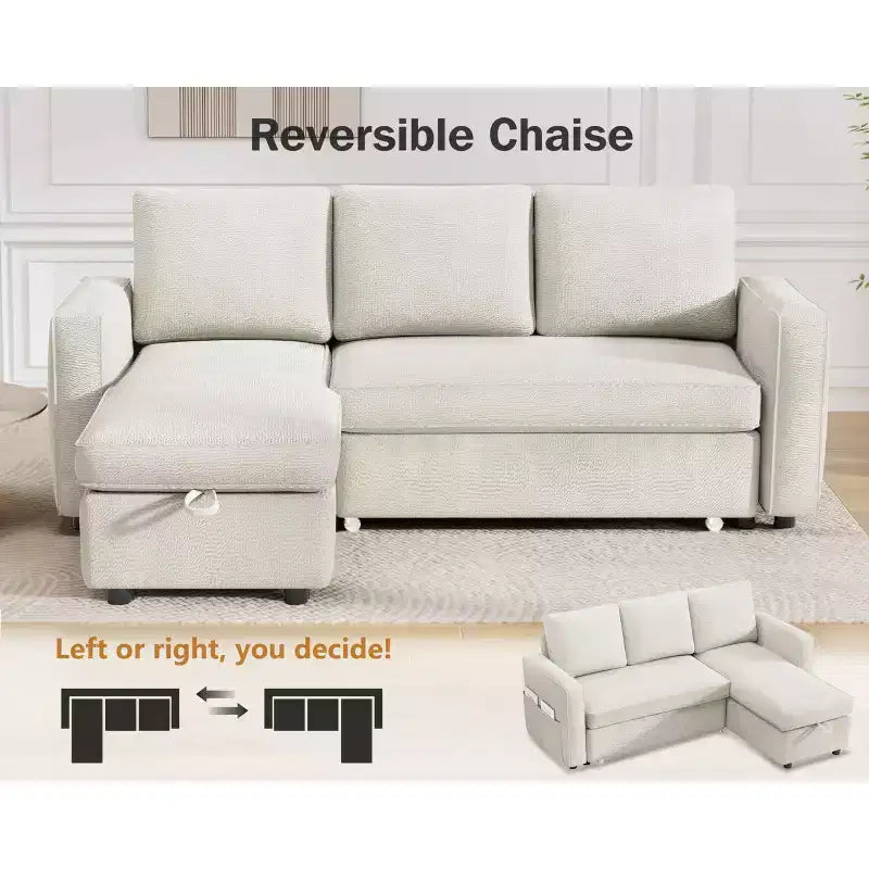 Dyonery 81 divano letto, divano estraibile 2 in 1 con più spazio di archiviazione, divano letto componibile a L con tasche laterali