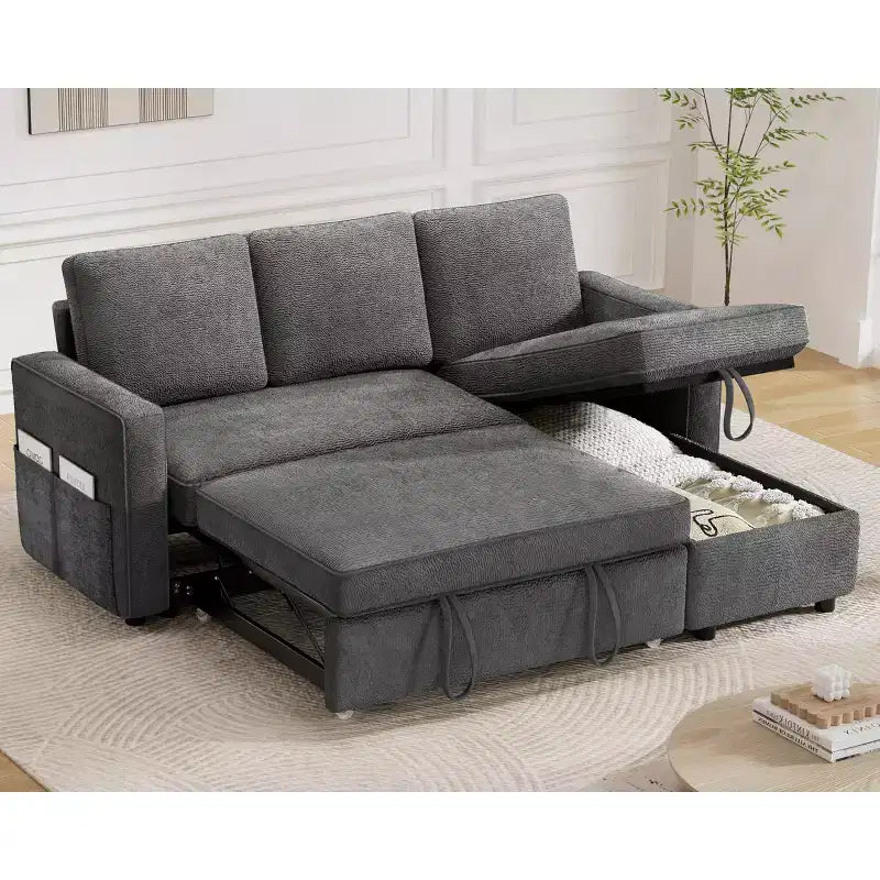 Dyonery 81 divano letto, divano estraibile 2 in 1 con più spazio di archiviazione, divano letto componibile a L con tasche laterali