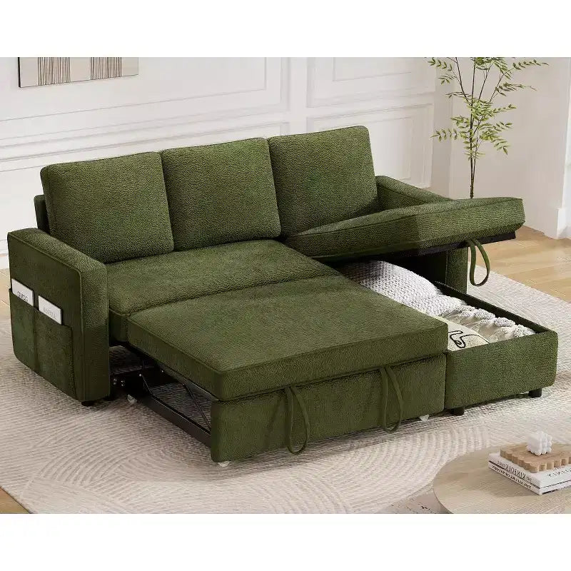 Dyonery 81 divano letto, divano estraibile 2 in 1 con più spazio di archiviazione, divano letto componibile a L con tasche laterali