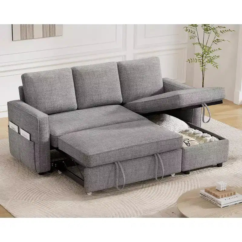 Dyonery 81 divano letto, divano estraibile 2 in 1 con più spazio di archiviazione, divano letto componibile a L con tasche laterali
