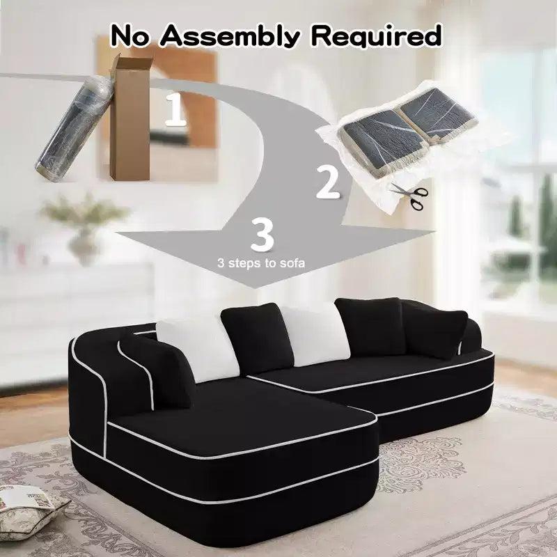106 Divano Senza Struttura in Tessuto Teddy 32D, Design a Colori a Contrasto, Morbido e Comodo con Chaise Longue a L, per Soggiorno