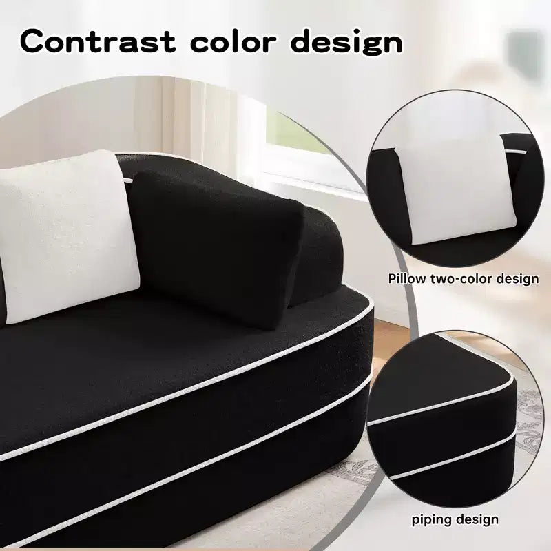 106 Divano Senza Struttura in Tessuto Teddy 32D, Design a Colori a Contrasto, Morbido e Comodo con Chaise Longue a L, per Soggiorno