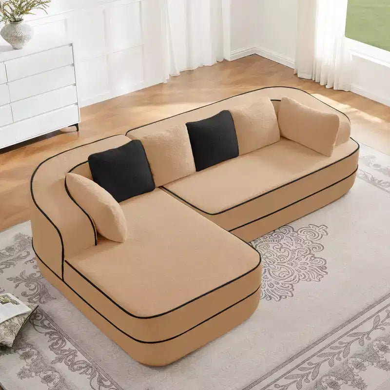 106 Divano Senza Struttura in Tessuto Teddy 32D, Design a Colori a Contrasto, Morbido e Comodo con Chaise Longue a L, per Soggiorno