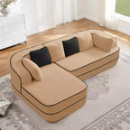 106 Divano Senza Struttura in Tessuto Teddy 32D, Design a Colori a Contrasto, Morbido e Comodo con Chaise Longue a L, per Soggiorno
