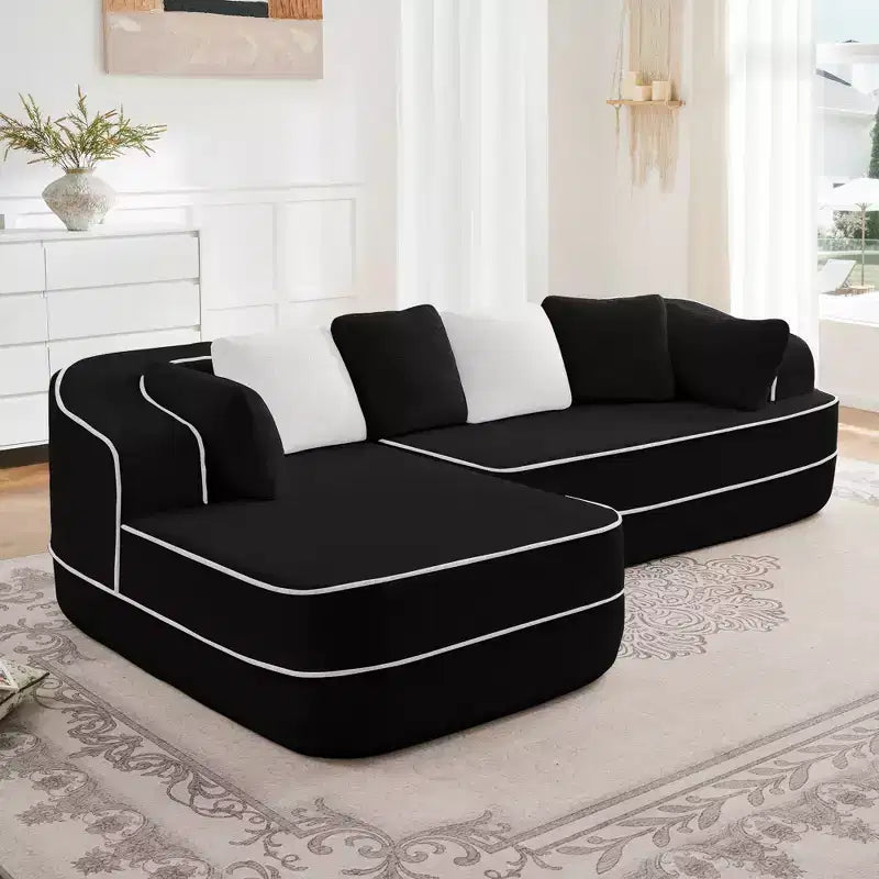 106 Divano Senza Struttura in Tessuto Teddy 32D, Design a Colori a Contrasto, Morbido e Comodo con Chaise Longue a L, per Soggiorno