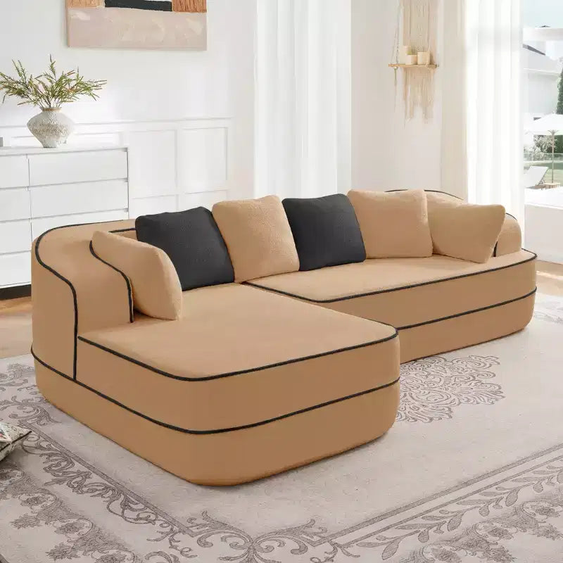 106 Divano Senza Struttura in Tessuto Teddy 32D, Design a Colori a Contrasto, Morbido e Comodo con Chaise Longue a L, per Soggiorno