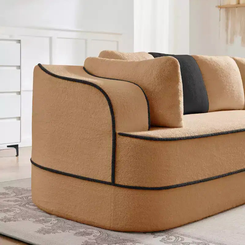 106 Divano Senza Struttura in Tessuto Teddy 32D, Design a Colori a Contrasto, Morbido e Comodo con Chaise Longue a L, per Soggiorno