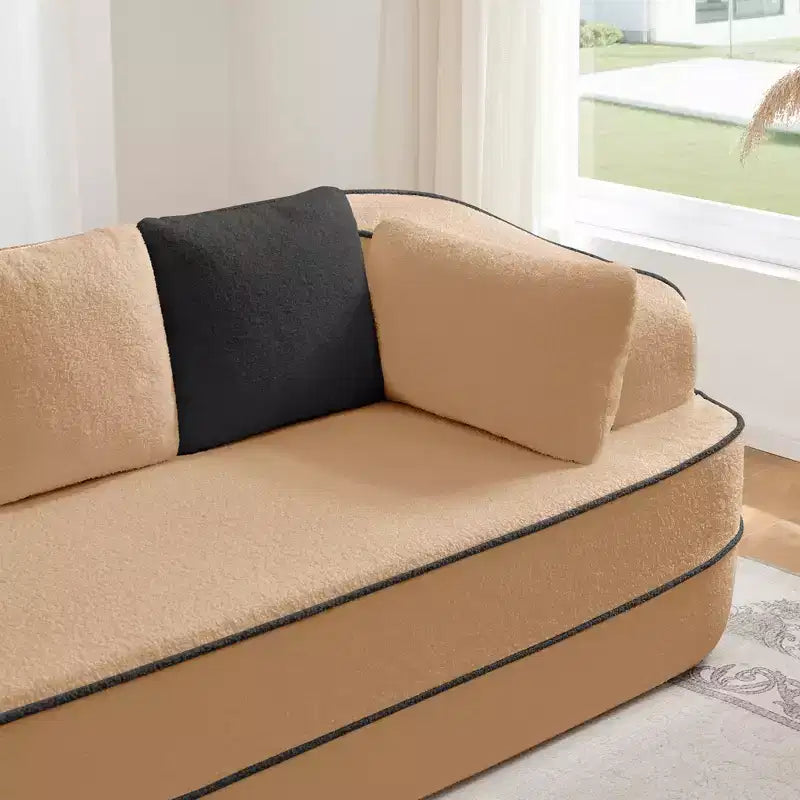 106 Divano Senza Struttura in Tessuto Teddy 32D, Design a Colori a Contrasto, Morbido e Comodo con Chaise Longue a L, per Soggiorno
